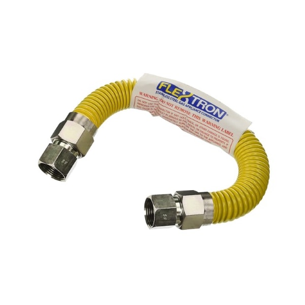 Flextron Gas Line Hose 5/8'' O.D.x12'' Len 1/2" FIP Fittings Yellow Coated Stainless Steel Flexible Connector FTGC-YC12-12B - main